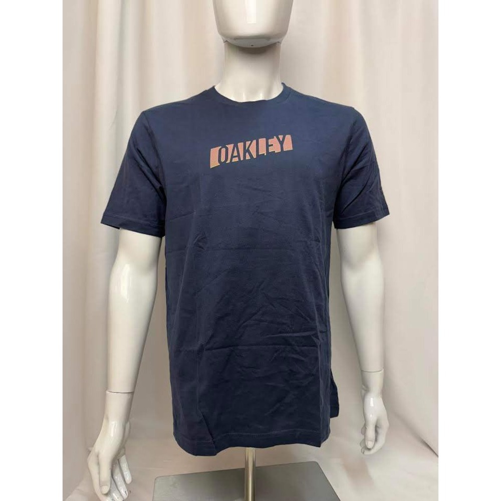 Oakley Men's Rise Up Foggy Blue Navy Orange Logo Graphic T-Shirt LARGE NWT